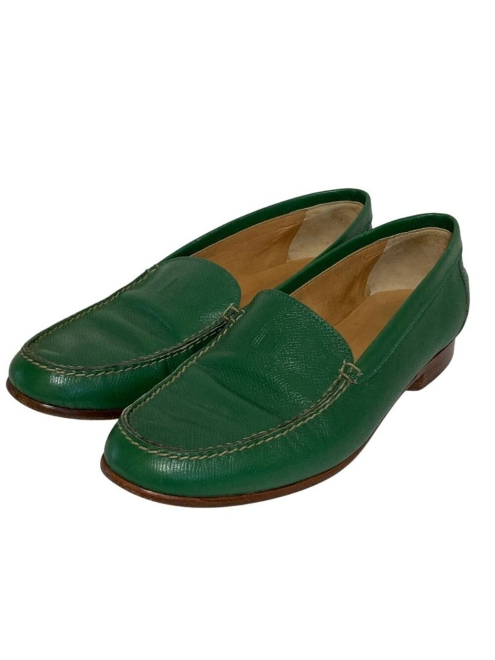 Hermes Logo Leather Loafers Shoes Green